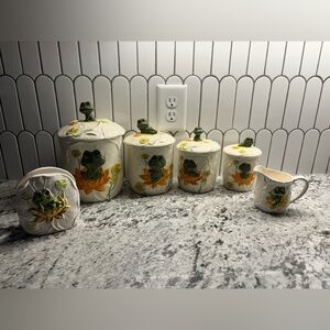 Vtg Neil The Frog 4pc Canister Set Milk Pitcher Napkin Holder Made In Japan 1979